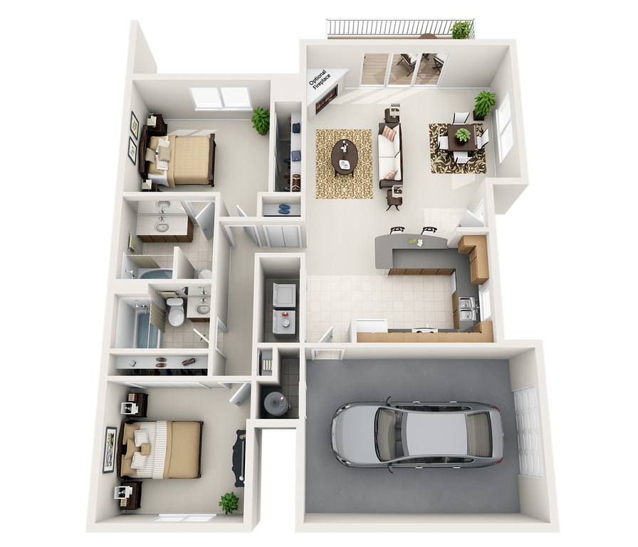 2 Bedroom 2 Bath (D)