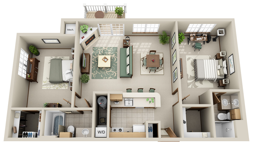 2 Bedroom 2 Bath Split (E)