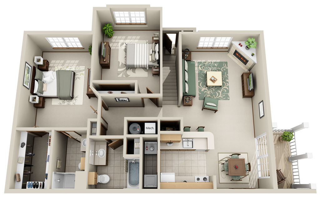 2 Bedroom 2 Bath Walk Up (J)
