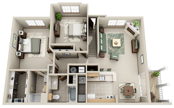 2 Bedroom 2 Bath Walk Up (J)